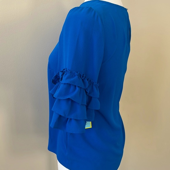 CeCe Women’s Chiffon Tiered Blouse Ruffle Bell Sleeves Deep Cosmic Blue Size XS - Picture 4 of 6